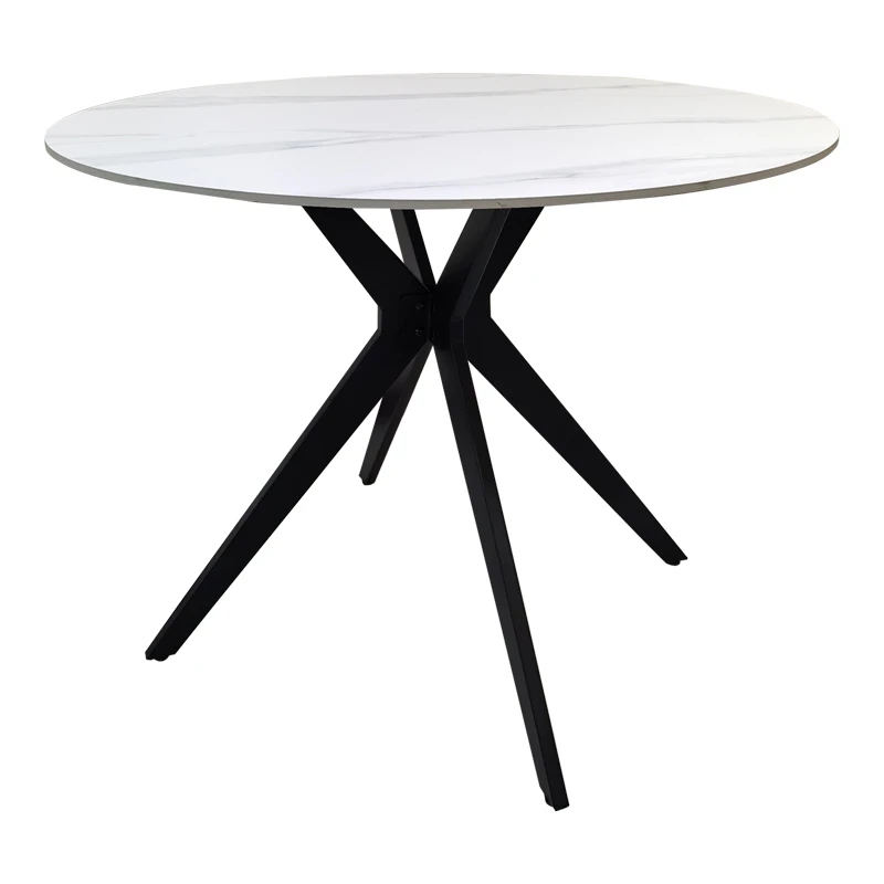 Orbital table pakoworld white matte marble sintered stone-black metal D100x76cm