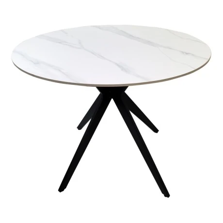Orbital table pakoworld white matte marble sintered stone-black metal D100x76cm