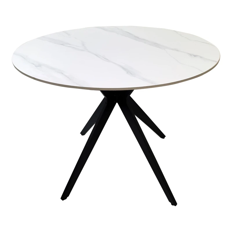 Orbital table pakoworld white matte marble sintered stone-black metal D100x76cm
