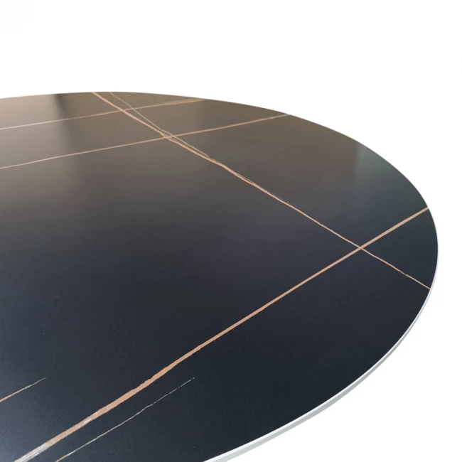 Τραπέζι Orbital pakoworld sintered stone μαύρη όψη μαρμάρου με μαύρα μεταλλικά πόδια Φ120x76εκ