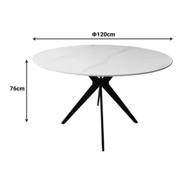Τραπέζι Orbital pakoworld sintered stone μαύρη όψη μαρμάρου με μαύρα μεταλλικά πόδια Φ120x76εκ