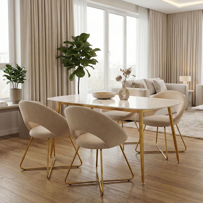 Τραπέζι Paris pakoworld οβάλ γυαλί 8mm λευκό μαρμάρου-χρυσό 150x80x75εκ