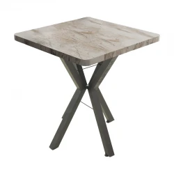 Τραπέζι Prestone pakoworld λευκό μαρμάρου μελαμίνης-μαύρο μέταλλο 70x70x75εκ