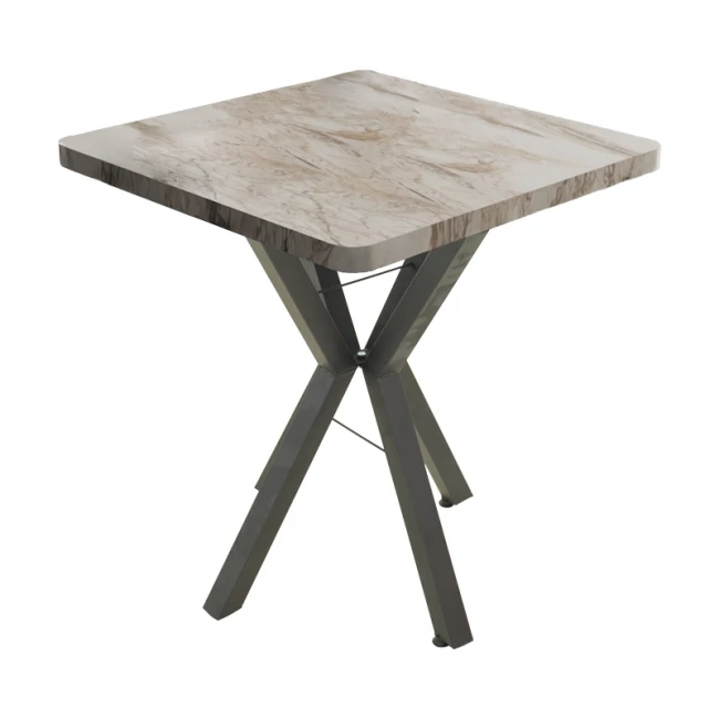 Τραπέζι Prestone pakoworld λευκό μαρμάρου μελαμίνης-μαύρο μέταλλο 70x70x75εκ