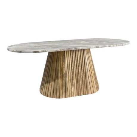 Aithra pakoworld coffee table, solid mango wood in a natural shade with marble top 120x60x45cm.
