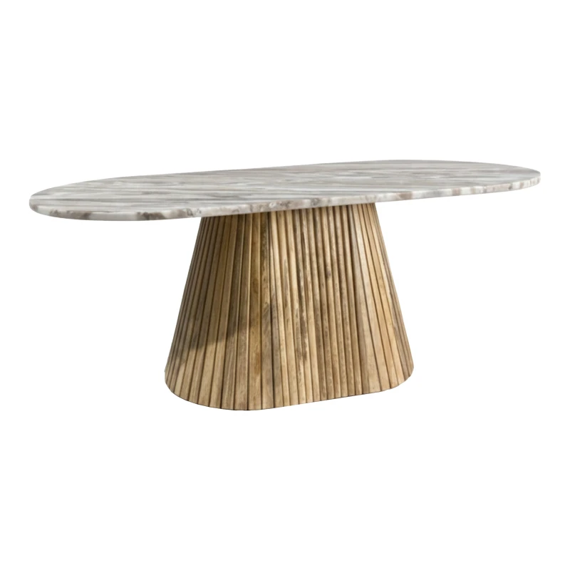 Aithra pakoworld coffee table, solid mango wood in a natural shade with marble top 120x60x45cm.