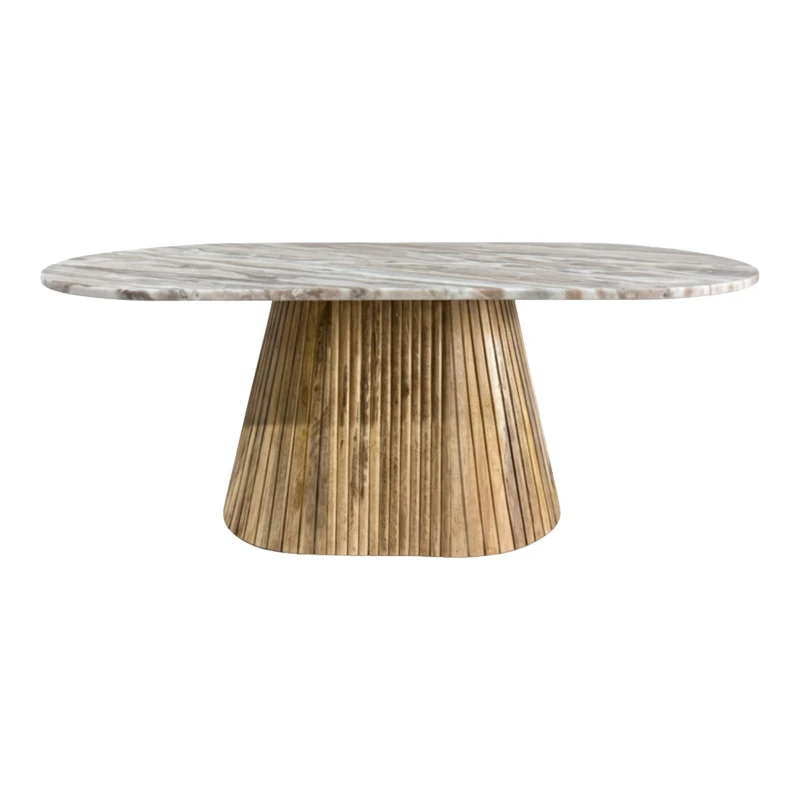Aithra pakoworld coffee table, solid mango wood in a natural shade with marble top 120x60x45cm.
