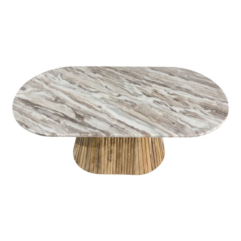 Aithra pakoworld coffee table, solid mango wood in a natural shade with marble top 120x60x45cm.