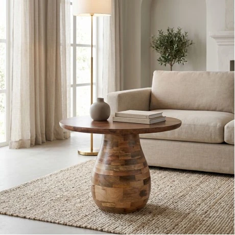 Coffee table Benzano pakoworld natural color mango wood Φ60x45cm