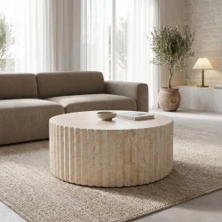 Coffee table Binero pakoworld MGO travertine look D106x45cm Coffee table Binero pakoworld MGO travertine look D106x45cm
