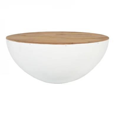 Coffee table Coffelty Inart solid acacia wood - white metal D90x40cm