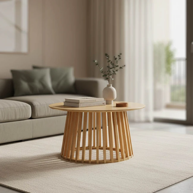Τραπέζι σαλονιού Domonic pakoworld mdf/pw σε φυσική απόχρωση Φ80x45εκ
