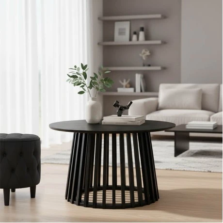 Coffee table Domonic pakoworld mdf in black color D80x45cm