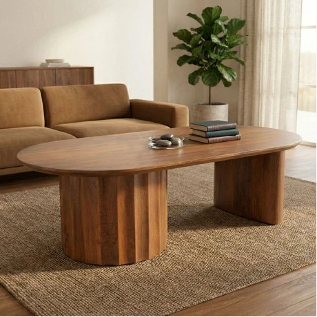 Coffee table Flute pakoworld solid mango wood walnut 130x65x40cm