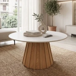 Coffee table Franzel pakoworld sintered stone in marble look-mdf in natural shade D80x40cm