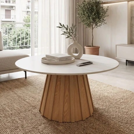 Coffee table Franzel pakoworld sintered stone in marble look-mdf in natural shade D80x40cm