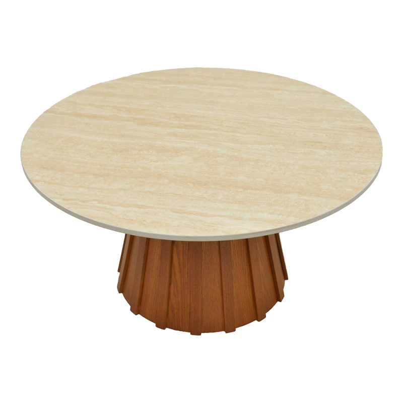 Coffee table Franzel pakoworld sintered stone in travertine look-mdf walnut D80x40cm