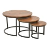 Frina pakoworld coffee table set of 3 mango wood in walnut color with black metal leg