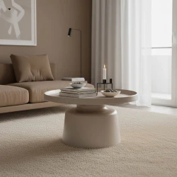 Τραπέζι σαλονιού Ginoze pakoworld μέταλλο σε cappuccino απόχρωση Φ70x42,5εκ