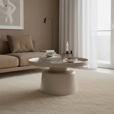 Τραπέζι σαλονιού Ginoze pakoworld μέταλλο σε cappuccino απόχρωση Φ70x42,5εκ