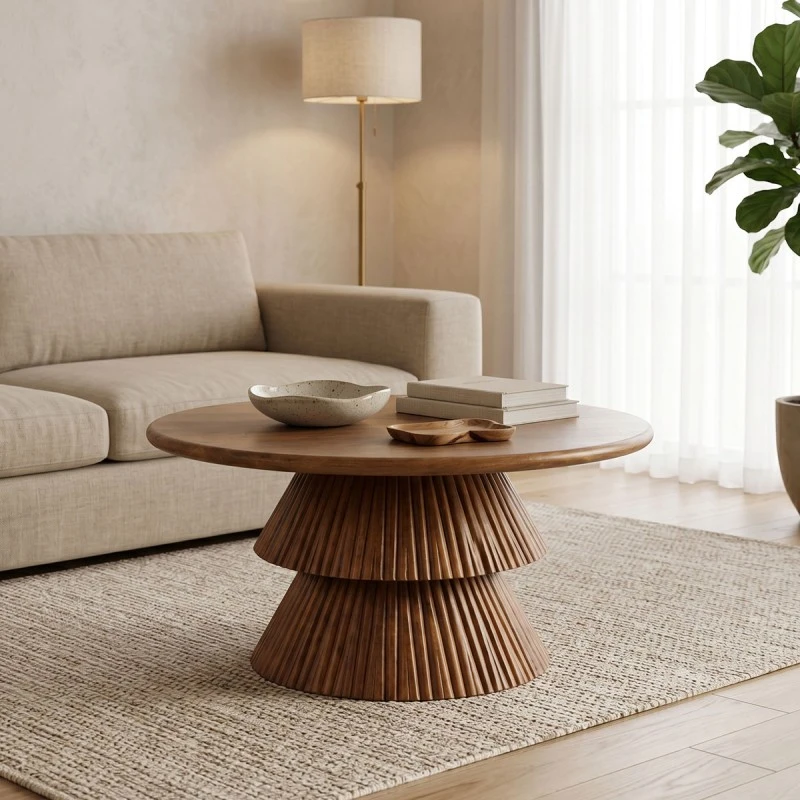 Coffee table Havai pakoworld solid mango wood walnut D80x45cm