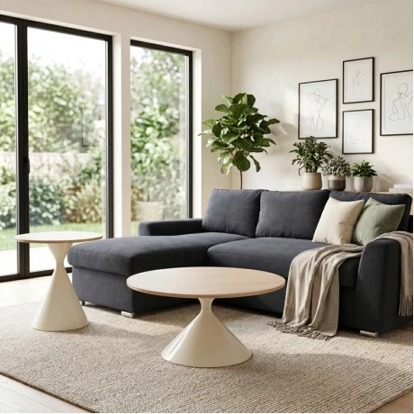 Hemena pakoworld coffee table set of 2 pieces, white metal-mdf in natural shade
