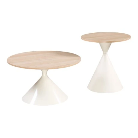 Hemena pakoworld coffee table set of 2 pieces, white metal-mdf in natural shade