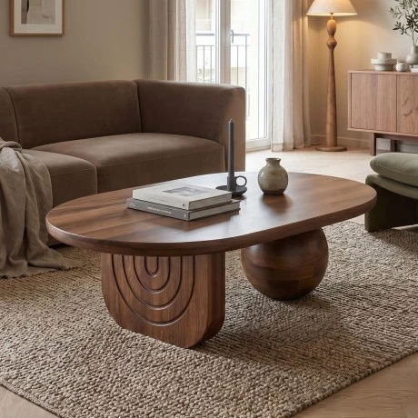 Coffee table Kane pakoworld solid acacia wood in walnut color 110x72x38cm
