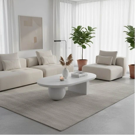 Coffee table Kane pakoworld solid acacia wood in white color 110x72x38cm