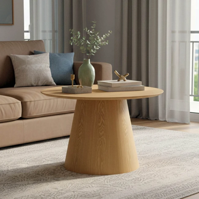 Τραπέζι σαλονιού Kayano pakoworld mdf σε φυσική απόχρωση Φ60x40εκ