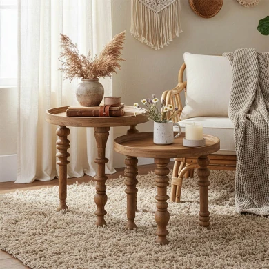 Τραπέζι σαλονιού Kelly σετ 2τεμ pakoworld μασίφ ξύλο ακακίας φυσικό