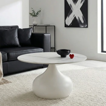 Coffee table Kirkene Inart white marble sintered stone and white metal D70x40cm