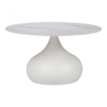 Coffee table Kirkene Inart white marble sintered stone and white metal D70x40cm
