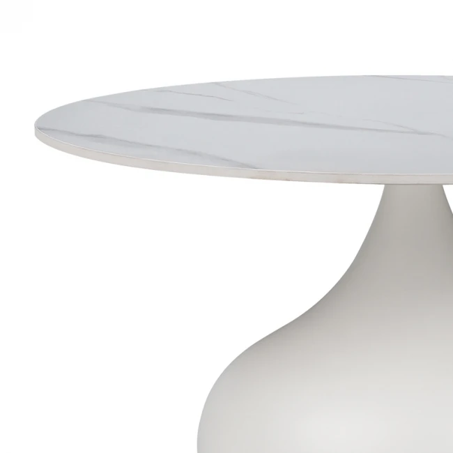 Coffee table Kirkene Inart white marble sintered stone and white metal D70x40cm