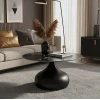 Τραπέζι σαλονιού Kirkene Inart sintered stone σε απόχρωση μαύρο μαρμάρου με μαύρο μέταλλο Φ70x40εκ