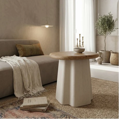 Coffee table Loberta pakoworld fir wood-mdf in natural-white color 48x48x51cm