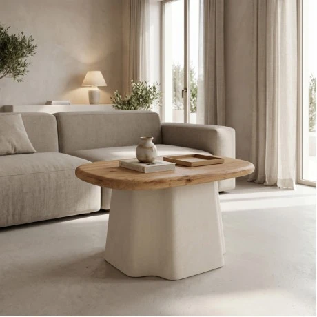 Coffee table Loberta pakoworld fir wood-mdf in natural-white color D60x43cm