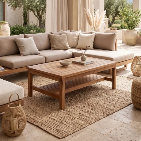Coffee table Louf pakoworld walnut color teak wood 120x70x40cm