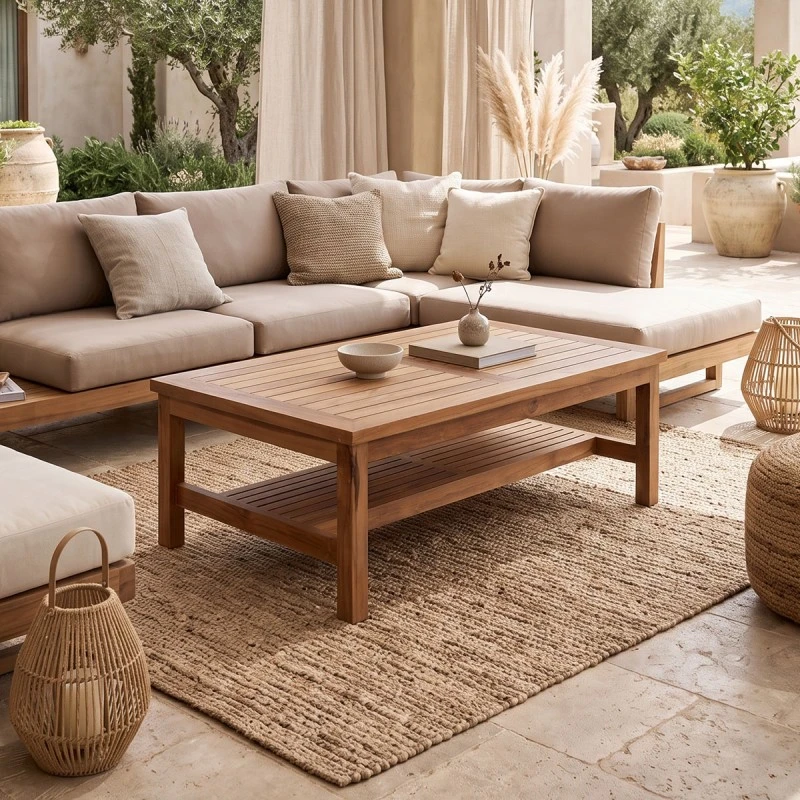 Coffee table Louf pakoworld walnut color teak wood 120x70x40cm