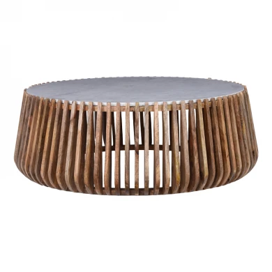 Τραπέζι σαλονιού Mable pakoworld μάνγκο ξύλο σε φυσική απόχρωση με επιφάνεια μαρμάρου Φ120x45εκ