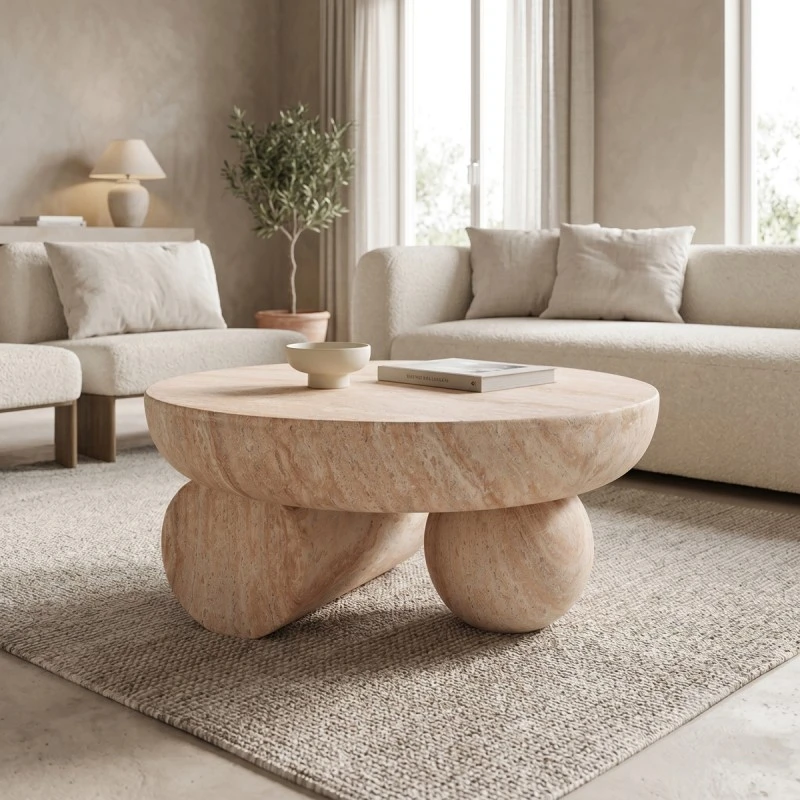 Coffee table Mikawa pakoworld MGO travertine look D70x34cm