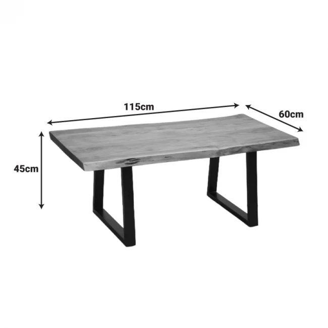 Τραπέζι σαλονιού Miles pakoworld μασίφ ξύλο ακακίας πάχους 3.7-4εκ σε καρυδί απόχρωση με μαύρα μεταλλικά πόδια 115x60x45εκ
