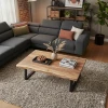 Miles Slim pakoworld coffee table solid acacia wood in natural shade with black metal legs 115x60x45cm