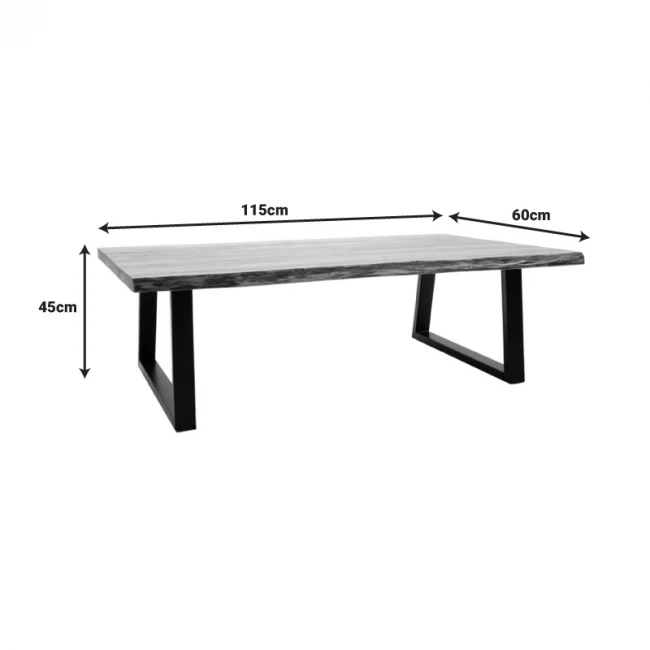 Miles Slim pakoworld coffee table solid acacia wood in natural shade with black metal legs 115x60x45cm