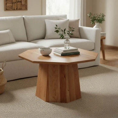 Octagon coffee table pakoworld acacia wood in natural shade D80x45cm