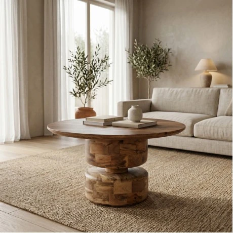 Coffee table Perlon pakoworld walnut mango wood D80x45cm