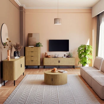 Τραπέζι σαλονιού Scandi pakoworld MDF σε φυσική απόχρωση Φ80x35.5εκ