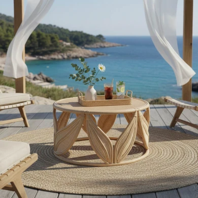 Τραπέζι σαλονιού Siderty pakoworld rattan σε φυσική απόχρωση Φ80x45εκ