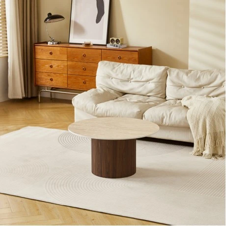 Sikulu pakoworld mdf walnut table - beige travertine finish D80x40cm