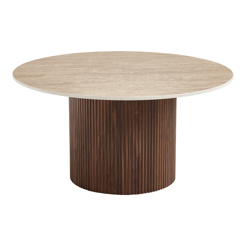 Sikulu pakoworld mdf walnut table - beige travertine finish D80x40cm